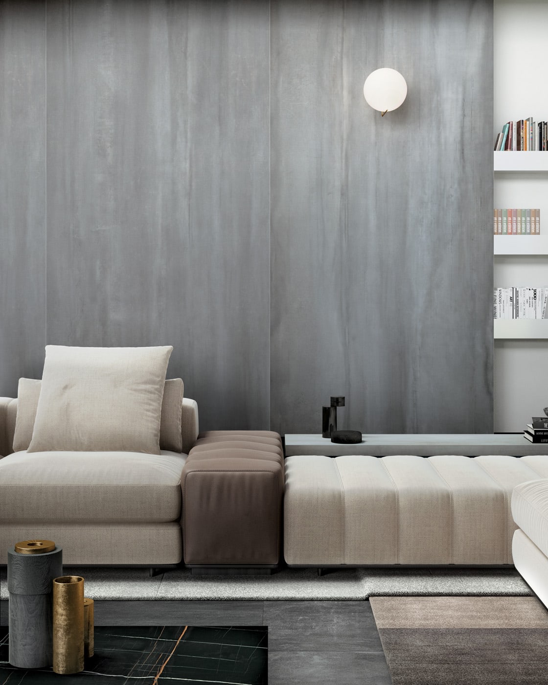 MB10 ME01 CE03 SaharaNoir MetalSilver ConcreteLight Living Dettaglio